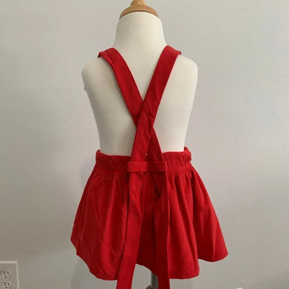NWT Cute Girls Corduroy Skirt & Suspenders Bohemian Classic Americana Red 12-18M - Picture 2 of 6